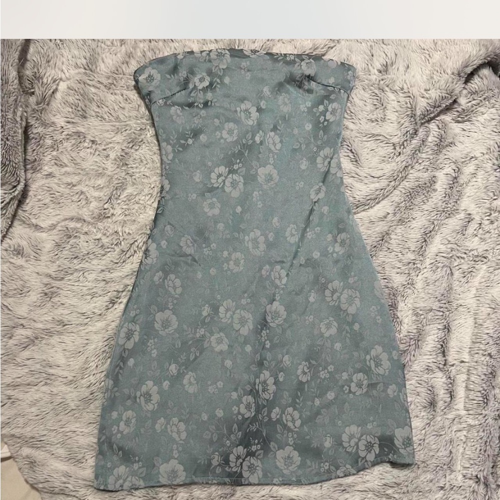 Princess Polly mini light baby blue floral jacquard dress